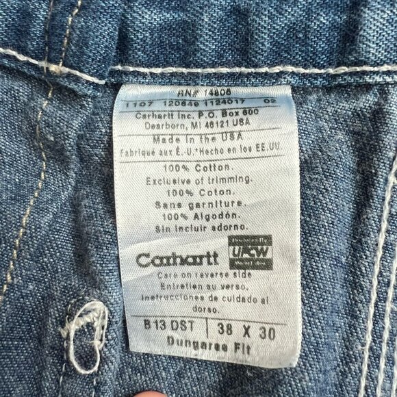 Y2K Carhartt Dungaree Relaxed Fit Jeans Wide Leg Medium Wash USA Size 36X30 - Picture 3 of 6